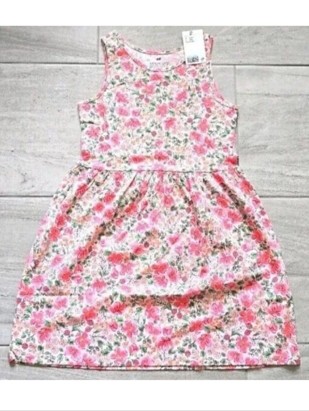 #10849-18 H&M-Kids Patterned Jersey Dress,Pink Floral,Size 8/10(8/10Y)